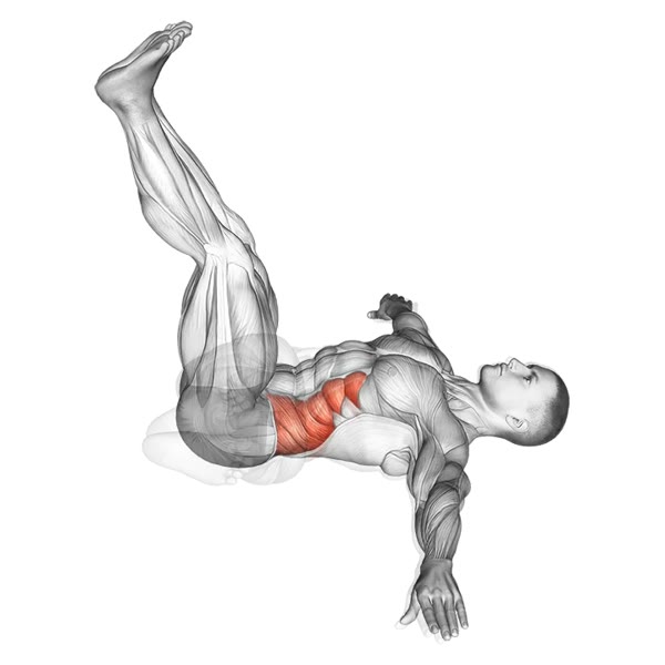 Half Wipers with legs outstretched — ejercicio de Abdomen, nivel Principiante