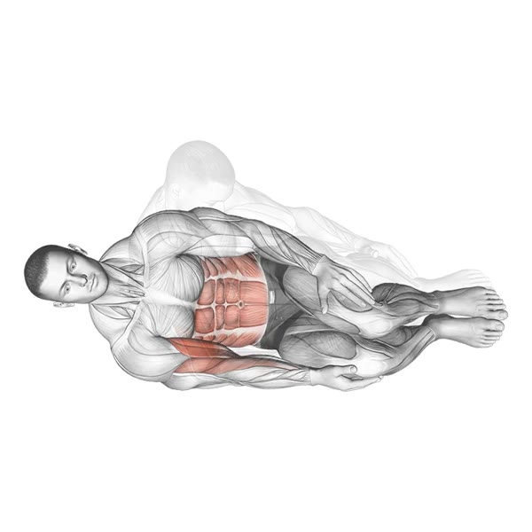 Side-lying crunch with bicep curl — ejercicio de Abdomen, nivel Intermedio